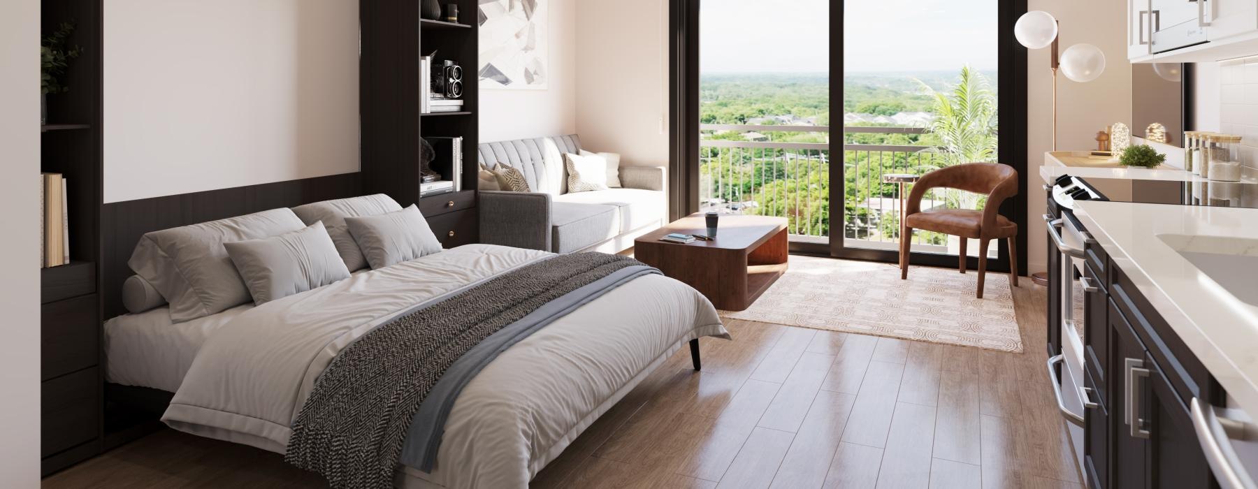 studio with access to private balcony