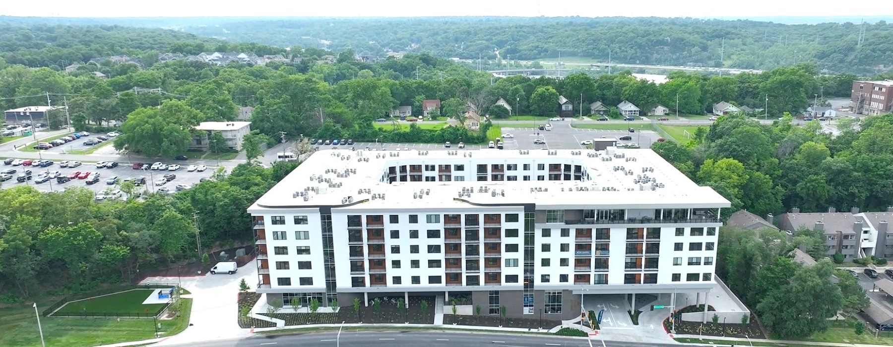 The Hudson aerial shot and surrounding neighborhood